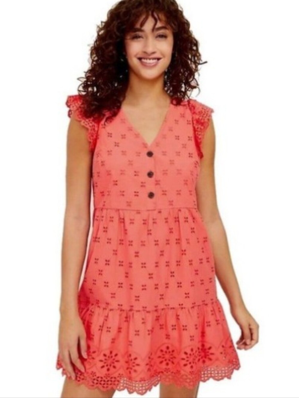 LOFT Coral Eyelet Swing Dress Sz 00 Petite
